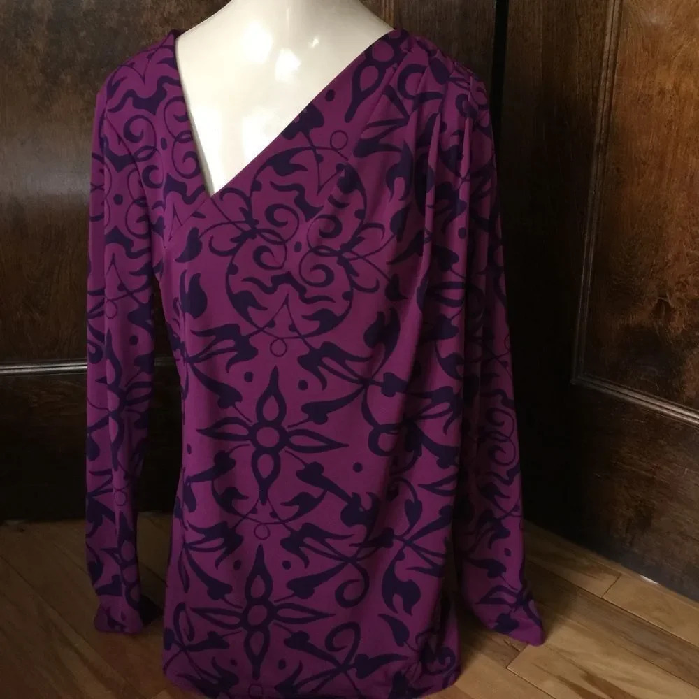 narciso rodriguez stretchy plum/violet print top M